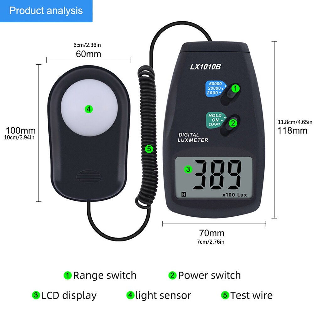LCD Lux Digital Light Meter Luxmeter 3 Range LX-1010B illuminance Meter Tool