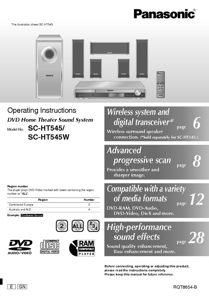Panasonic SC-HT545 SC-HT545W Home Theater System Owners Instruction Manual
