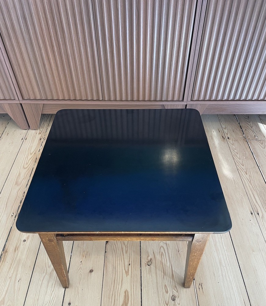 Vintage Lane Sequence Walnut Side Table MCM Black Laminate Top 1963