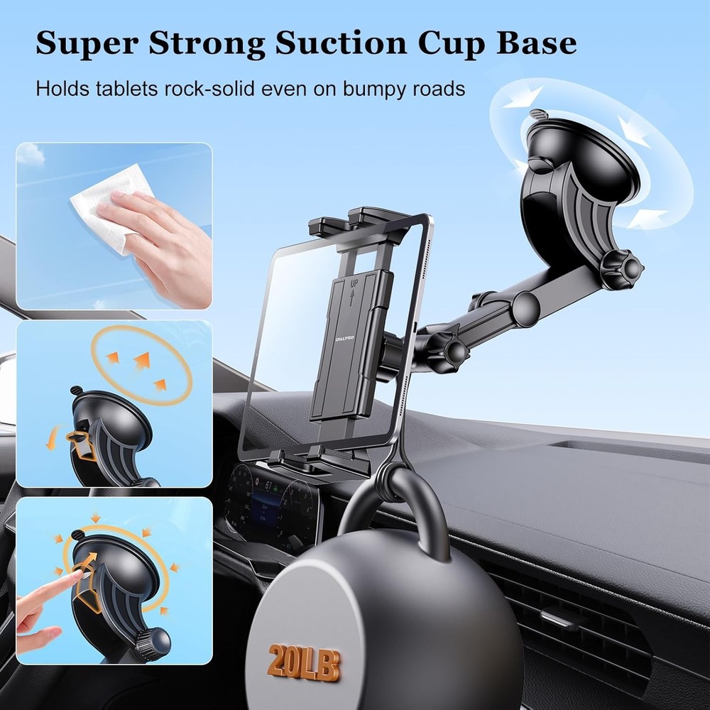 OHLPRO Tablet Holder for Car Dashboard [Suction Cup Mount] Windshield Black