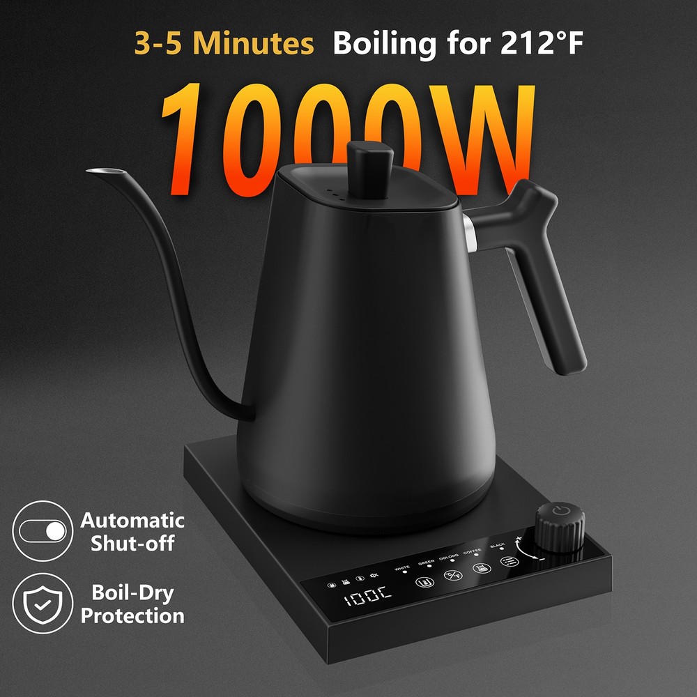 Electric Gooseneck Kettle Coffee & Teapot Quick Heating with Temperature Control