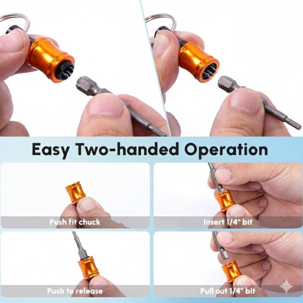 6 Pack 1/4" Hex Bit Holder Key chain - Aluminum Alloy Quick Release Bit Holde...