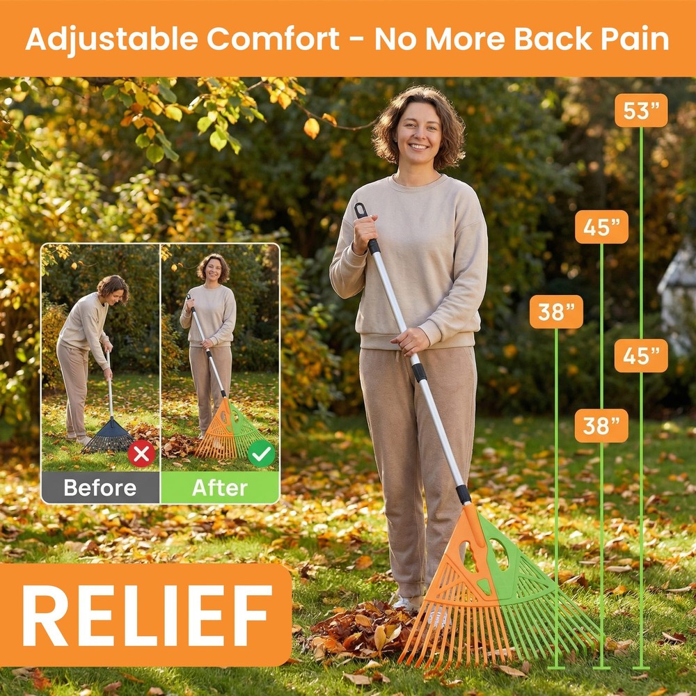 Extendable Long-Handle Leaf Grabber Rake for Leaves Grass & Debris