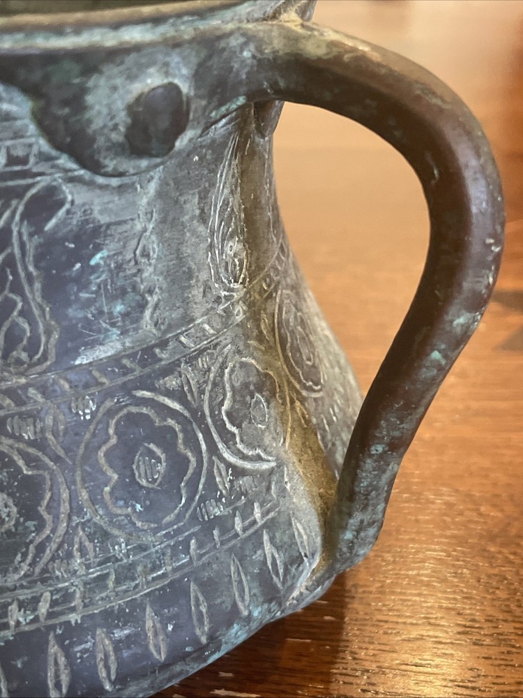 Antique Middle Eastern Engraved Copper Drinking Serving Vessel