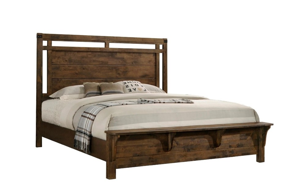 3pc Rustic Style Bedroom Set Brown King Panel Bed Chest Nightstand Solid Wood