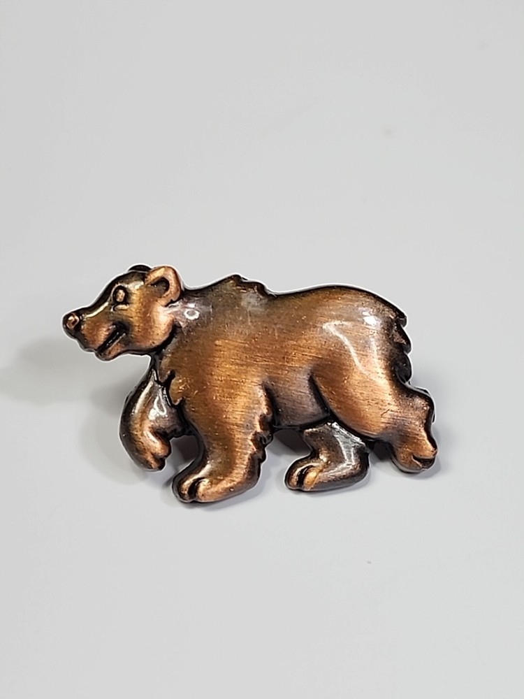 Bear Walking Lapel Pin Cooper Color Metal