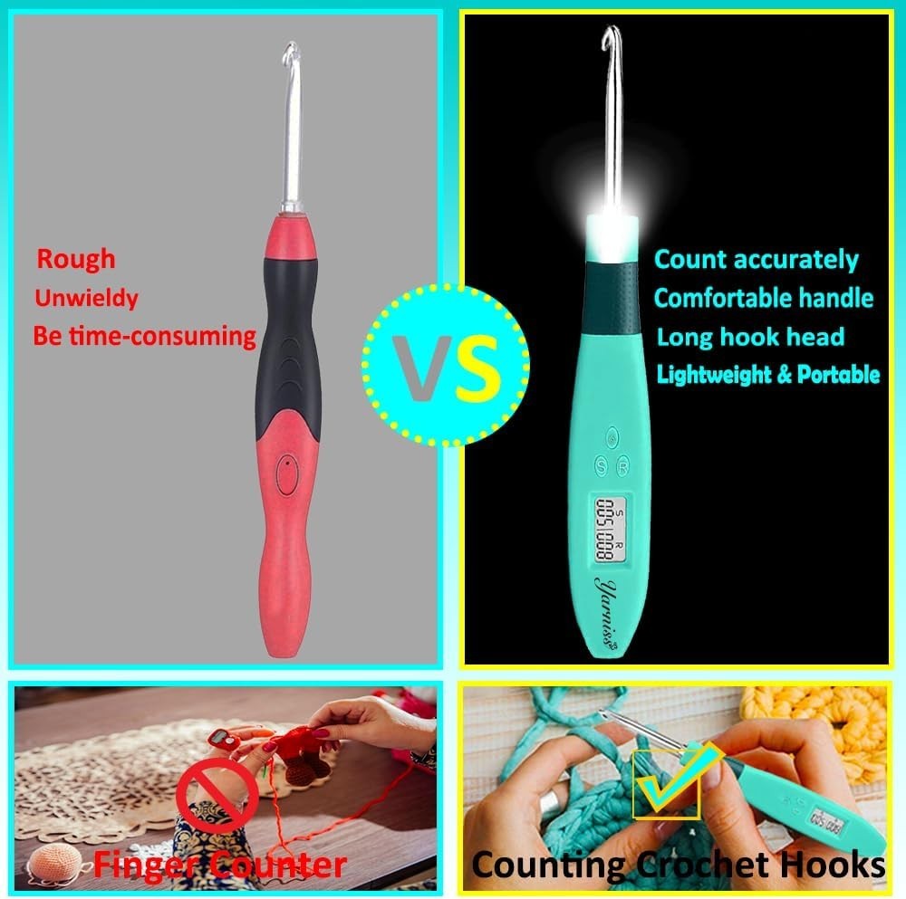 Complete 18-Piece Digital Counter Crochet Hook Set - Lighted & Interchangeable