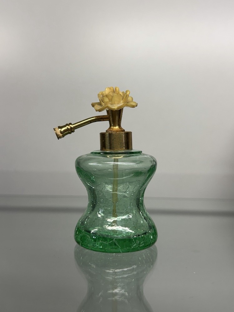 Iris Germany Green Crackle Glass W/ Rose Top Atomizer