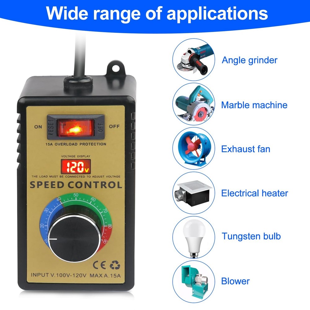 Variable Voltage Regulator 120V 15A 4000W AC Motor Speed Controller Dimmer