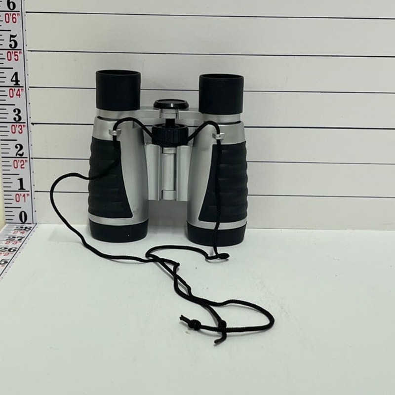 Compact Binoculars Silver Black With Neck Strap
