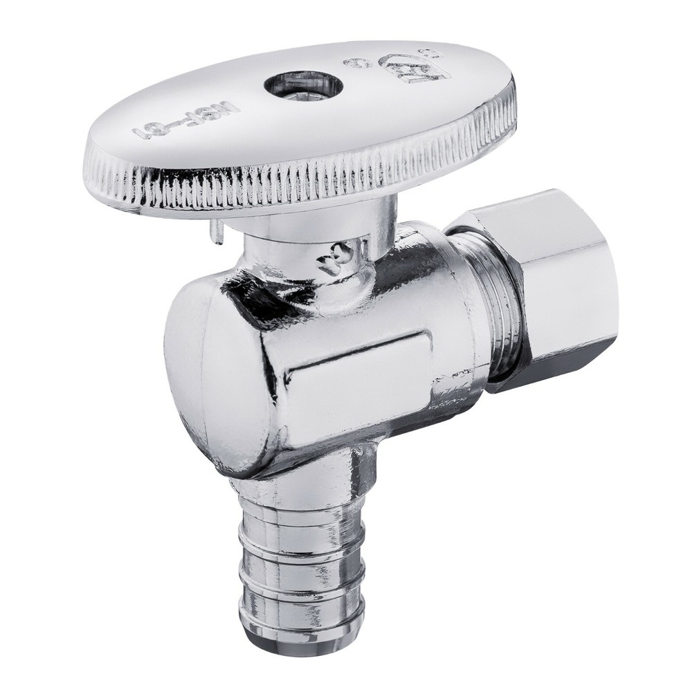 EFIELD  1/4 Turn Angle Stop Valve 3/8" OD Compression X 1/2" PEX Chrome Plated