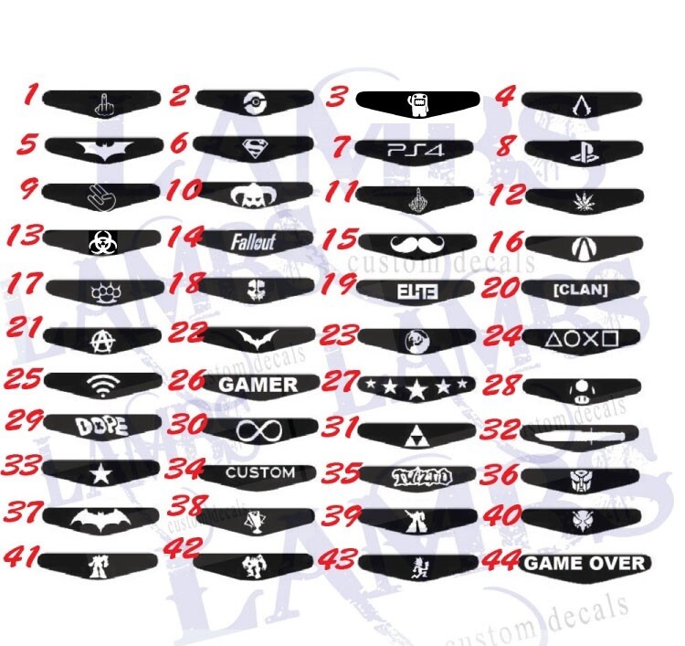 PS4 Lightbar decals Choose any 2 designs.