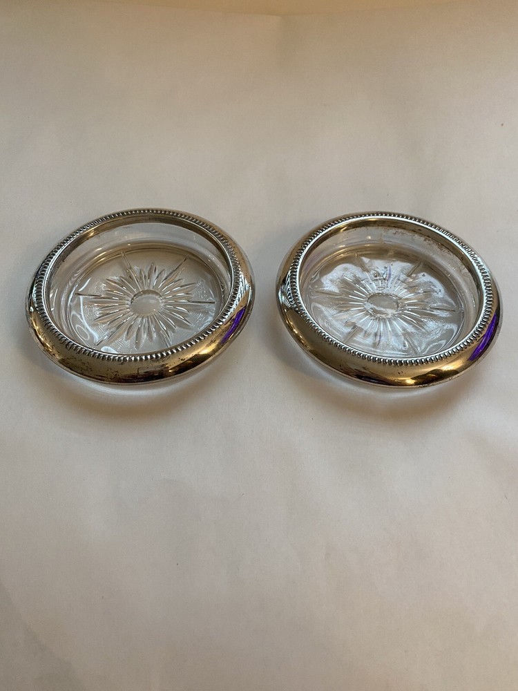 Vintage Glass Silver Plated Coasters 2 Made in Italy