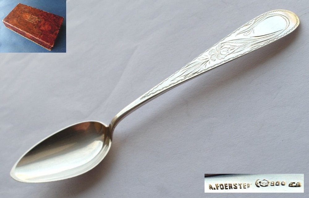Set 6 Spoons A. FOERSTER Hand-Engraved 800 Silver around 1900 E553