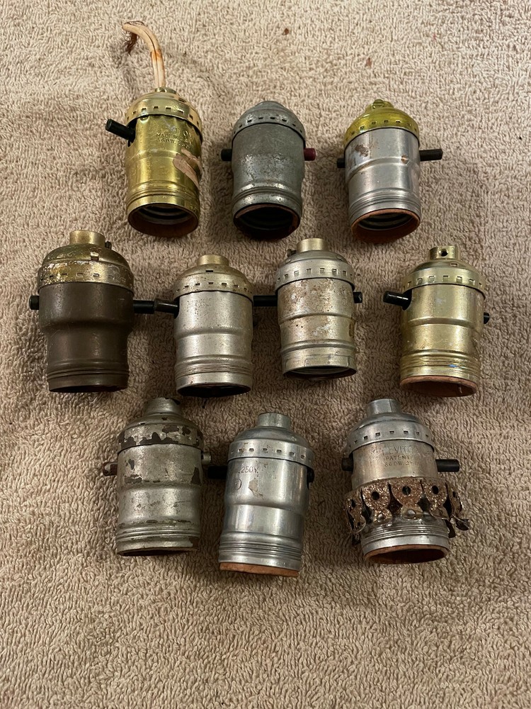10 Salvaged Mid Century Push Button Untested Light Sockets, Free S/H