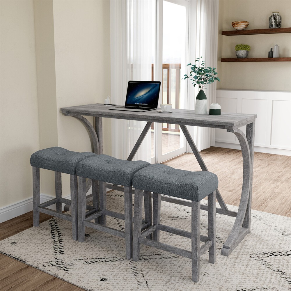 4 Piece Bar Table Set Counter Height Kitchen Dining Table with 3 Bar Stools