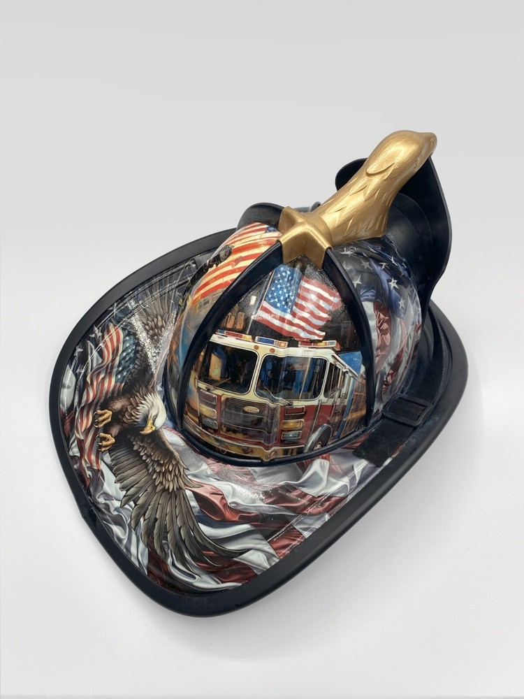 Custom Designed Painted Firefighter Helmet- Vinyl Wrap- Fireman Tribute