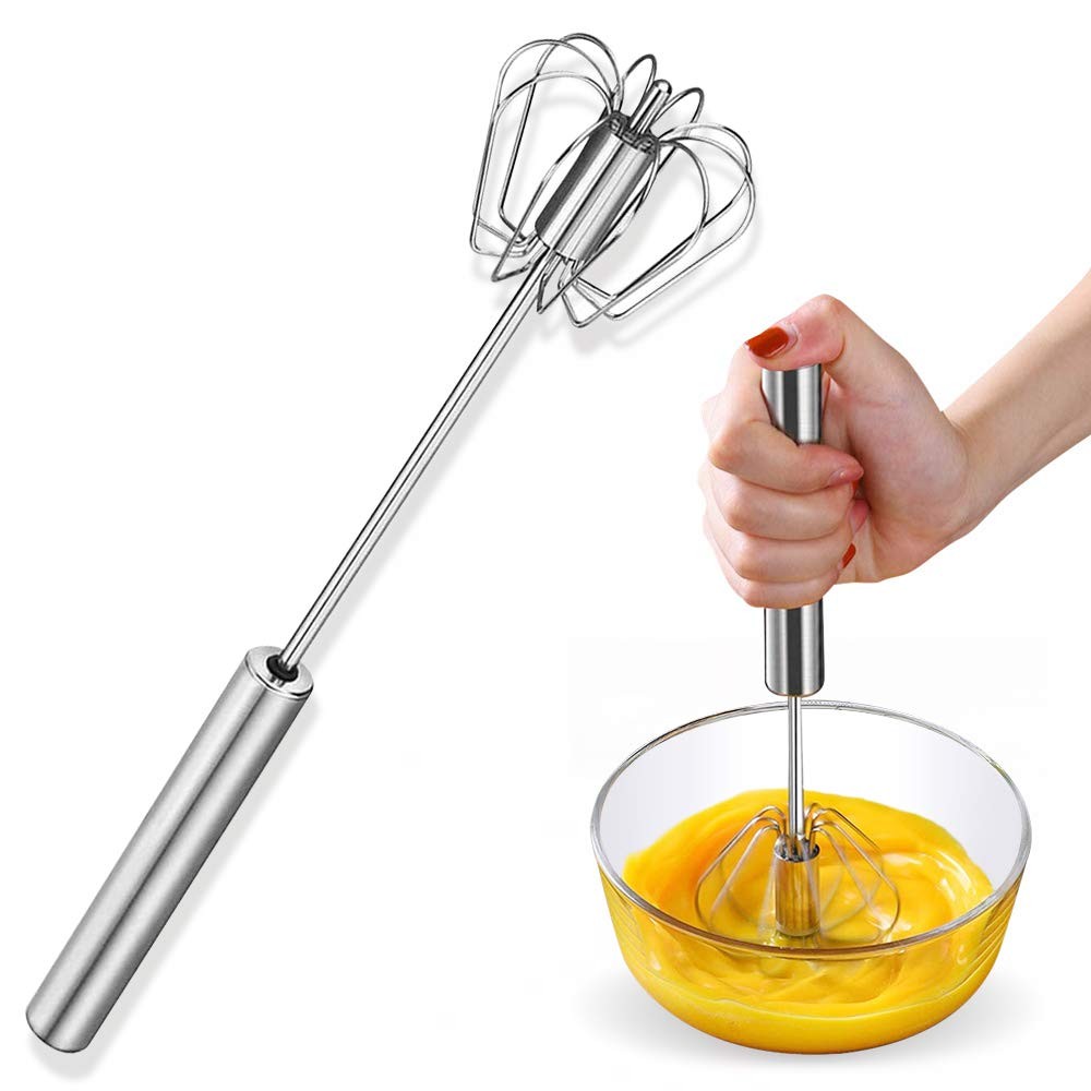Stainless Steel Eggbeater,egg scrambler,hand mixer, Rotating Semi-Automatic E...
