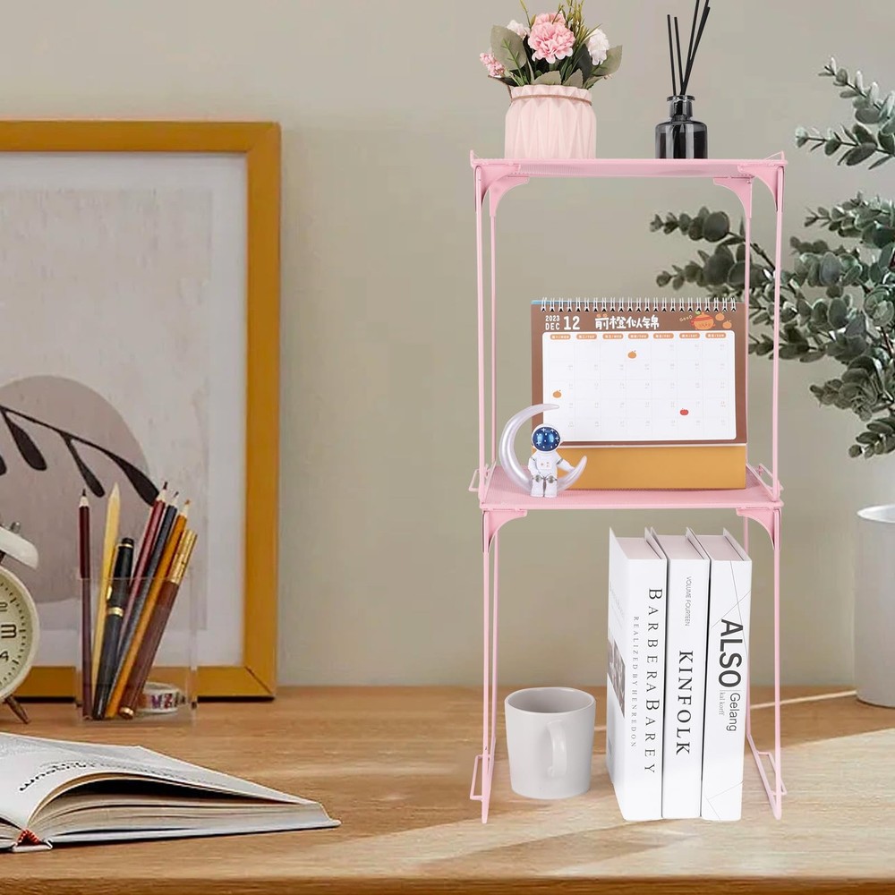 AUECOOME Stackable Locker Organizer Shelf for School Office Home - Light Pink