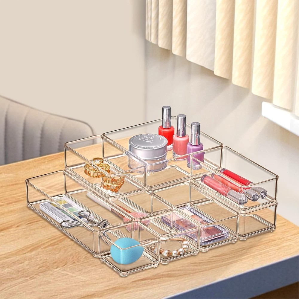 Durable Clear Plastic Organizers - 10-Piece Stackable Set for Stylish Storage