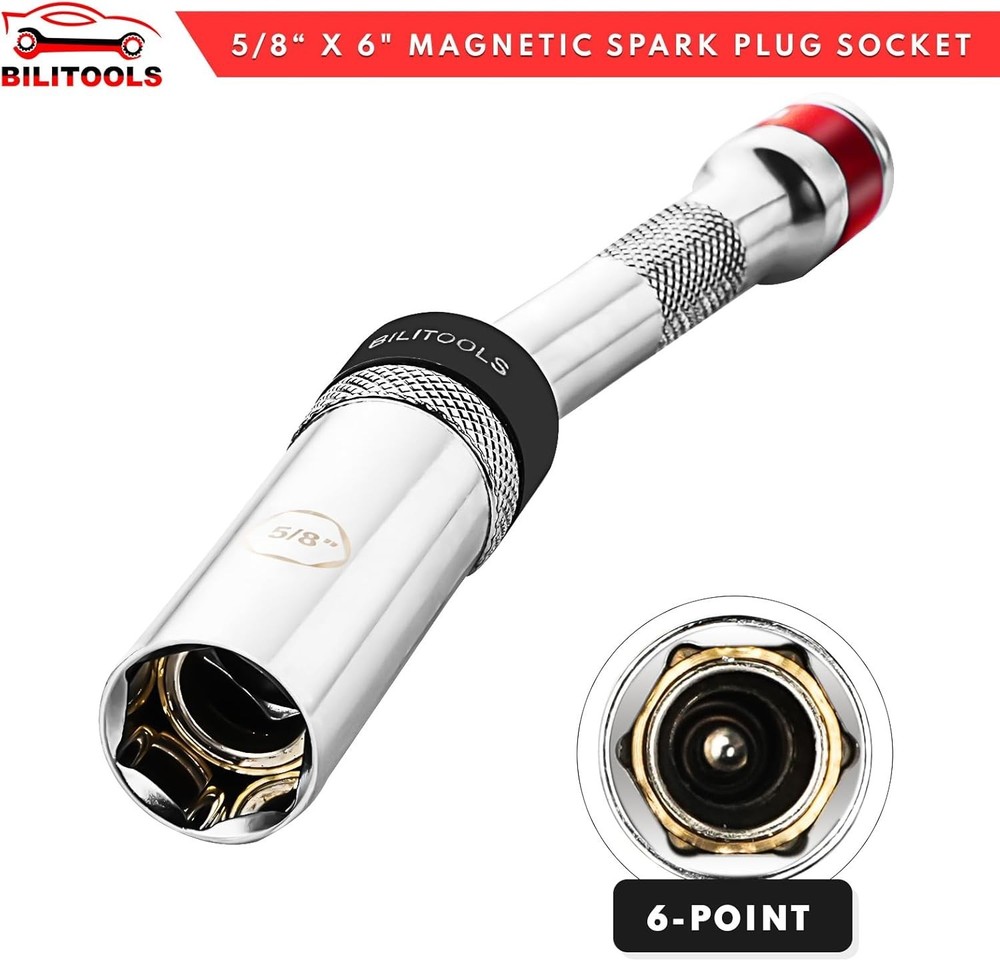 Lightweight 5/8-Inch Thin Wall Magnetic Spark Plug Socket - 6