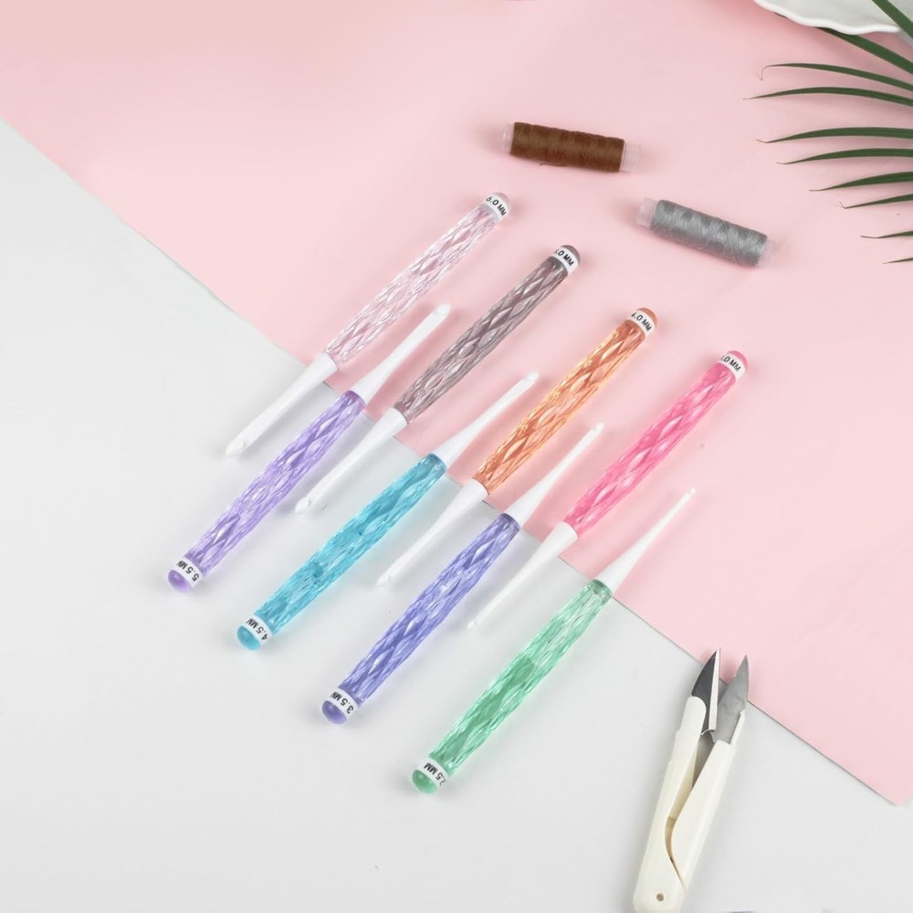 8-Size Inline Crochet Hook Set with See-Through Ergonomic Plastic Handles 2.5...