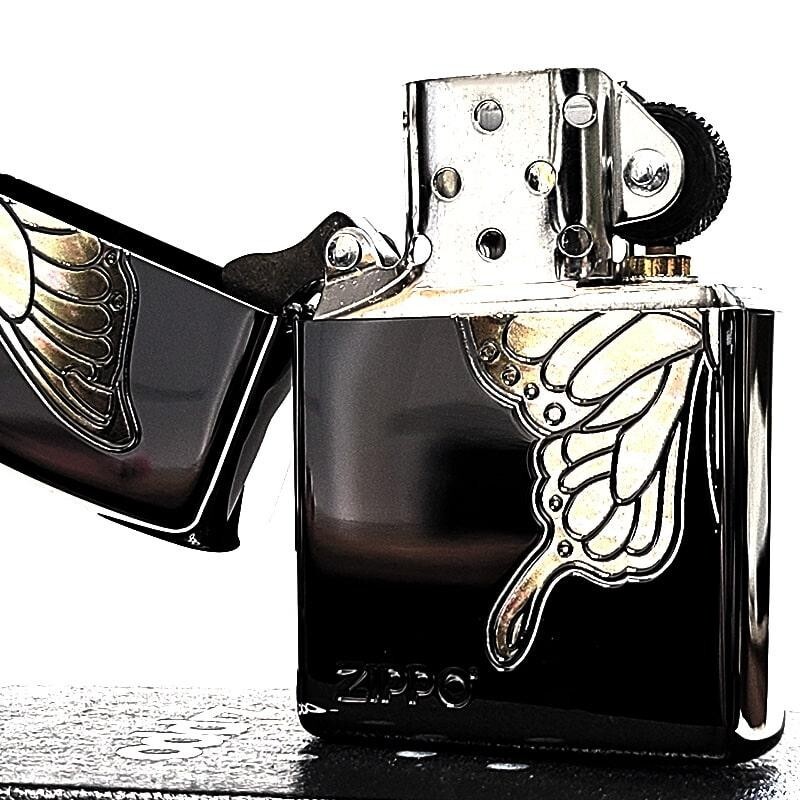 Zippo White Butterfly Shell Black Etching 2 Sided Processing Lighter Regular