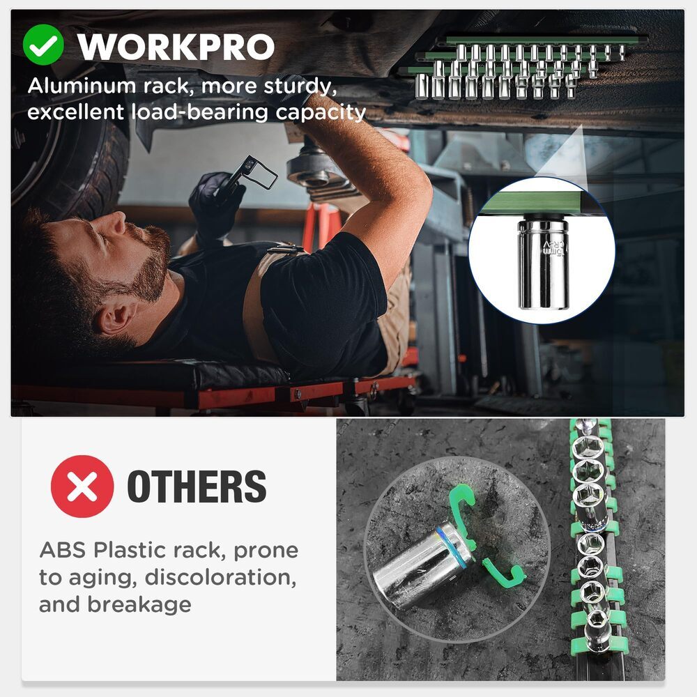 WORKPRO Magnetic Socket Organizer 1/2''Heavy Duty Socket Holder, Socket Rack Kit