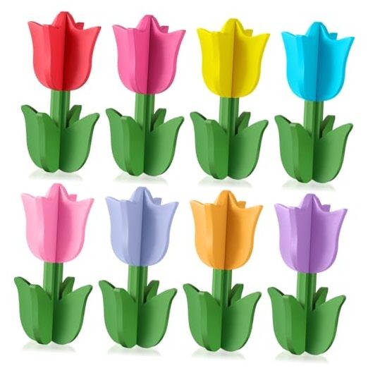 8 Sets Spring Decorations Tulips Wood Signs 3D Tulips Tiered Tray Decor