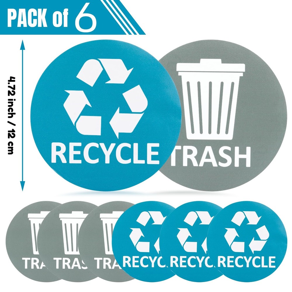 6 Pack Recycle Sticker for Trash SizeA2 8PCS Sticker, Blue&gray