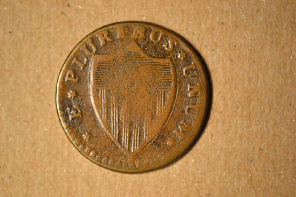 1787 Outlined Shield New Jersey Colonial- Fine with nice color.