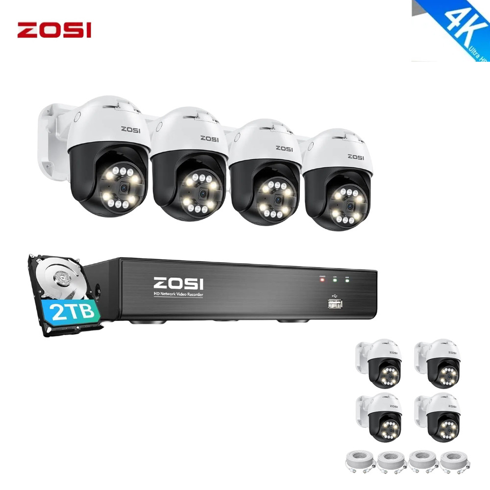 ZOSI 4K 8CH PoE PTZ Security Camera System with Smart Detect Two-Way Audio 2TB