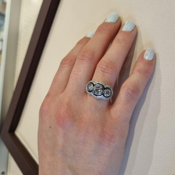 1.50Ct White Round Cut Three Stone Halo Engagement Wedding Ring Solid 925 Silver