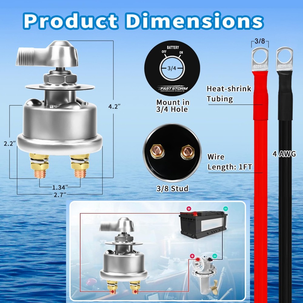 Battery Switch with Mounting Bracket and Cable, Cable