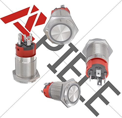 16mm Latching Push Button Switch 12VDC On Off Silver Shell Silver Shell-Green