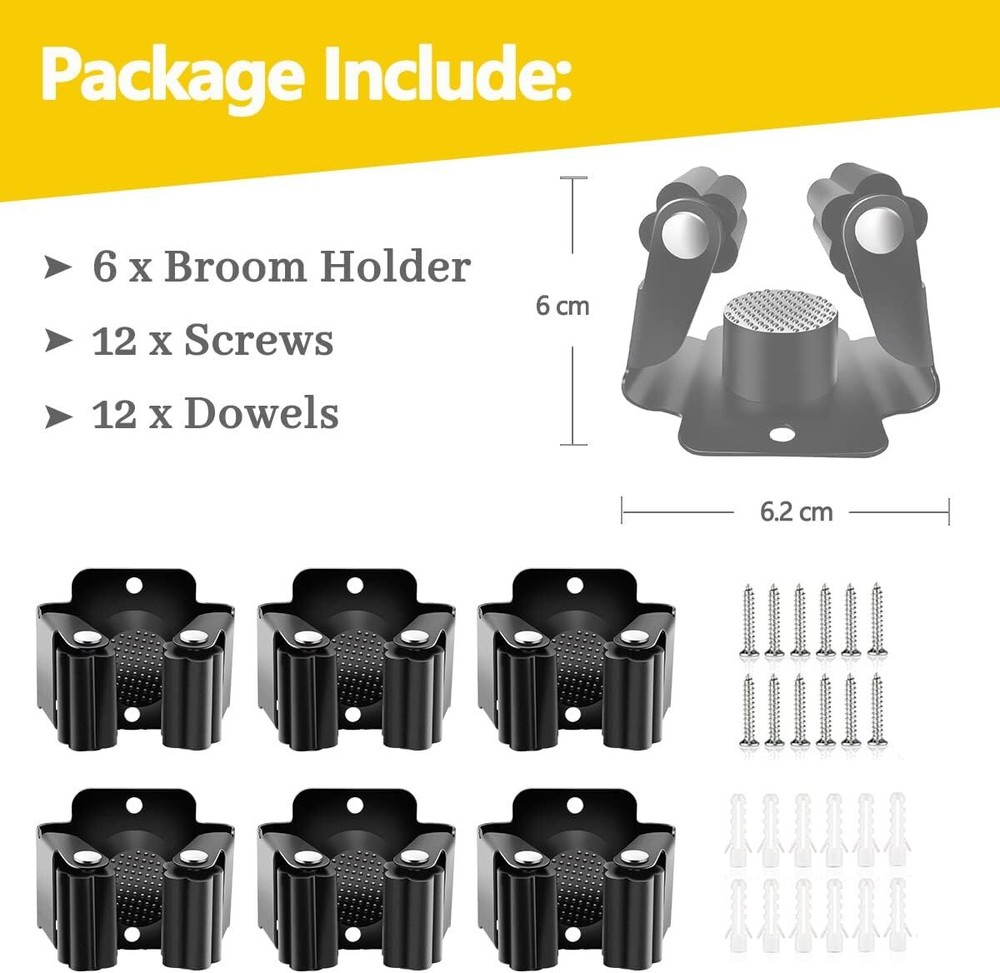 6 Pack Broom Holder Wall Mount, Mop Wall Mount Holder, Stainless Steel Command B