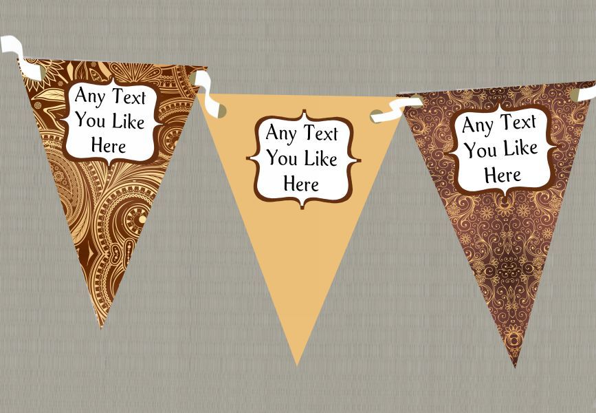 Brown And Gold Patterned Personalised Wedding Venue or Reception Bunting