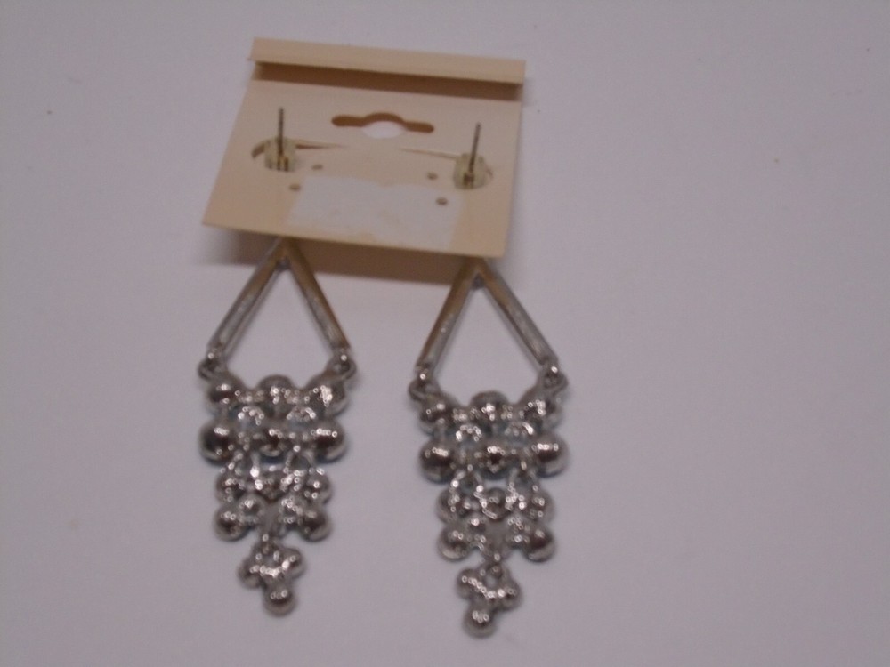 BLUE CRYSTAL CHANDELIER DANGLE SILVERTONE EARRINGS 2.75" Long