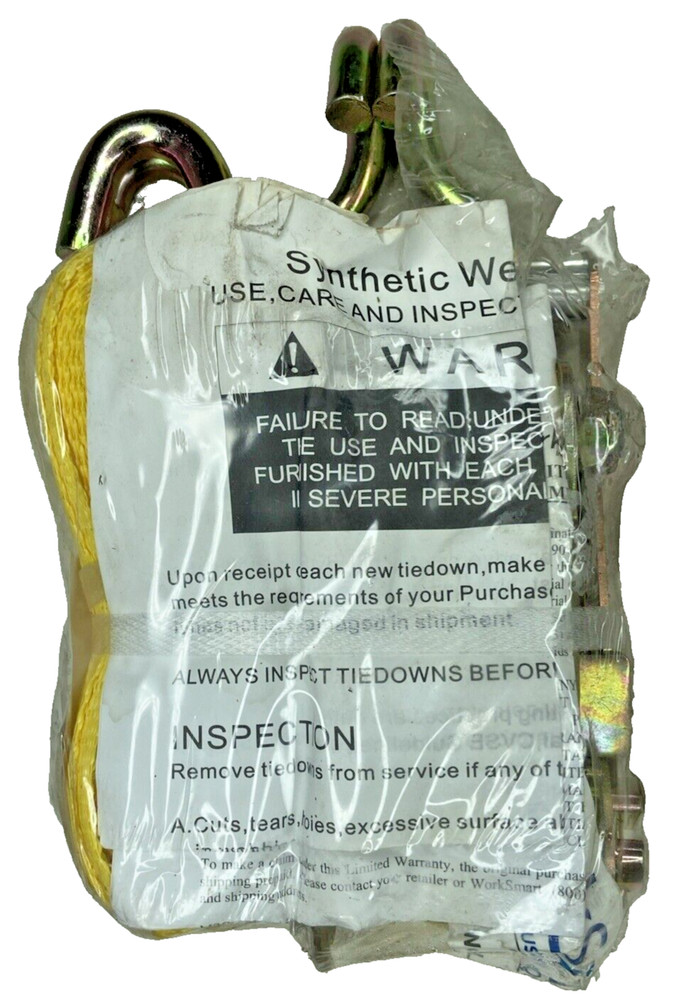 MSC Industrial WorkSmart 2 Pack 2" X15' Ratchet Strap Tie down 5000LB J Hook