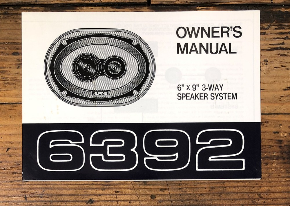 Alpine Model 6392 Speaker Owners / User Manual *Original*