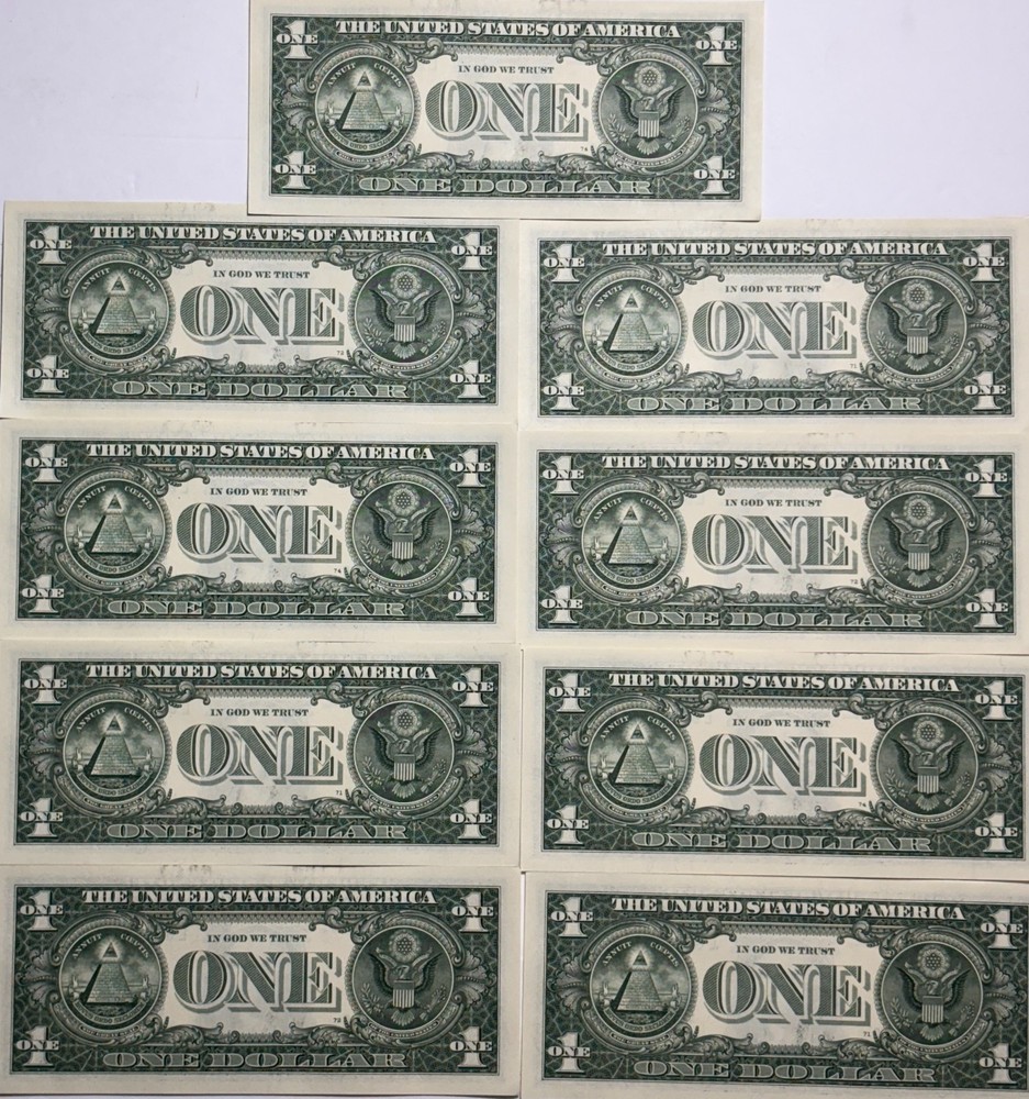$1 Bills | (9 ) NINE $1 BILLS - Sequence Serial Numbers | CRISP | UNCIRCULATED