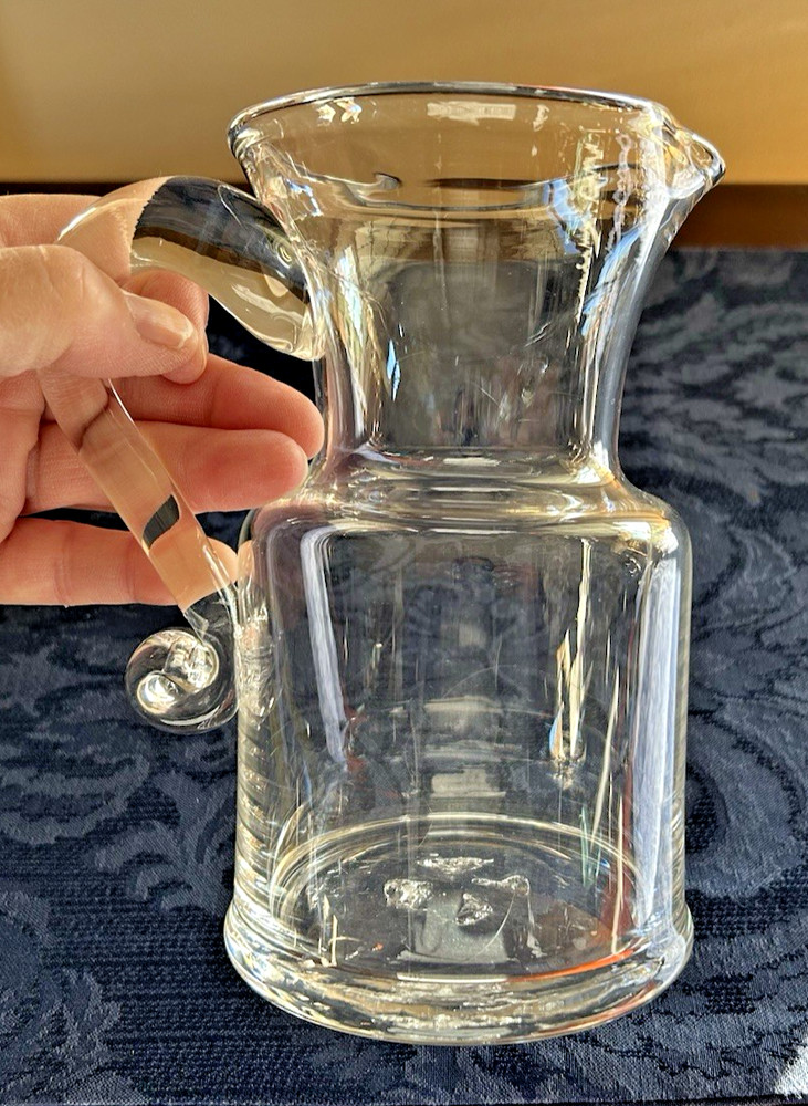 Hand Blown Clear Glass 7" Pitcher with Applied Handle, Pontil, Versatile