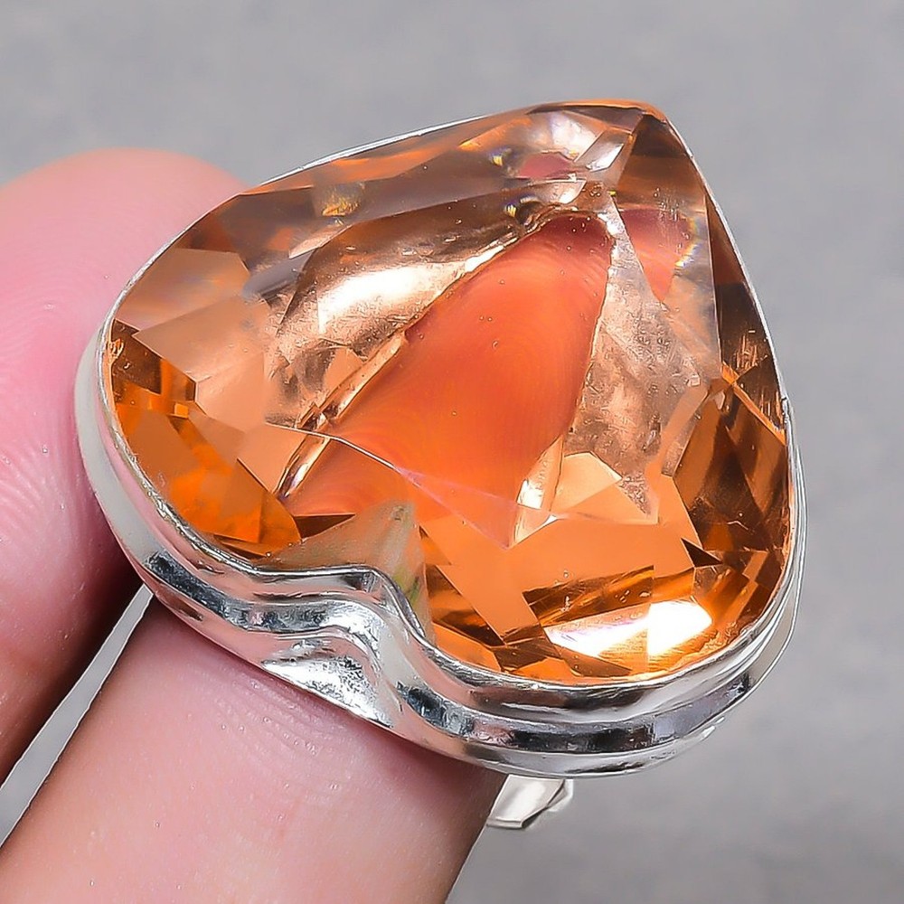 Morganite Heart Shape Gemstone Adjustable Ring Statement Handmade Unique Jewelry