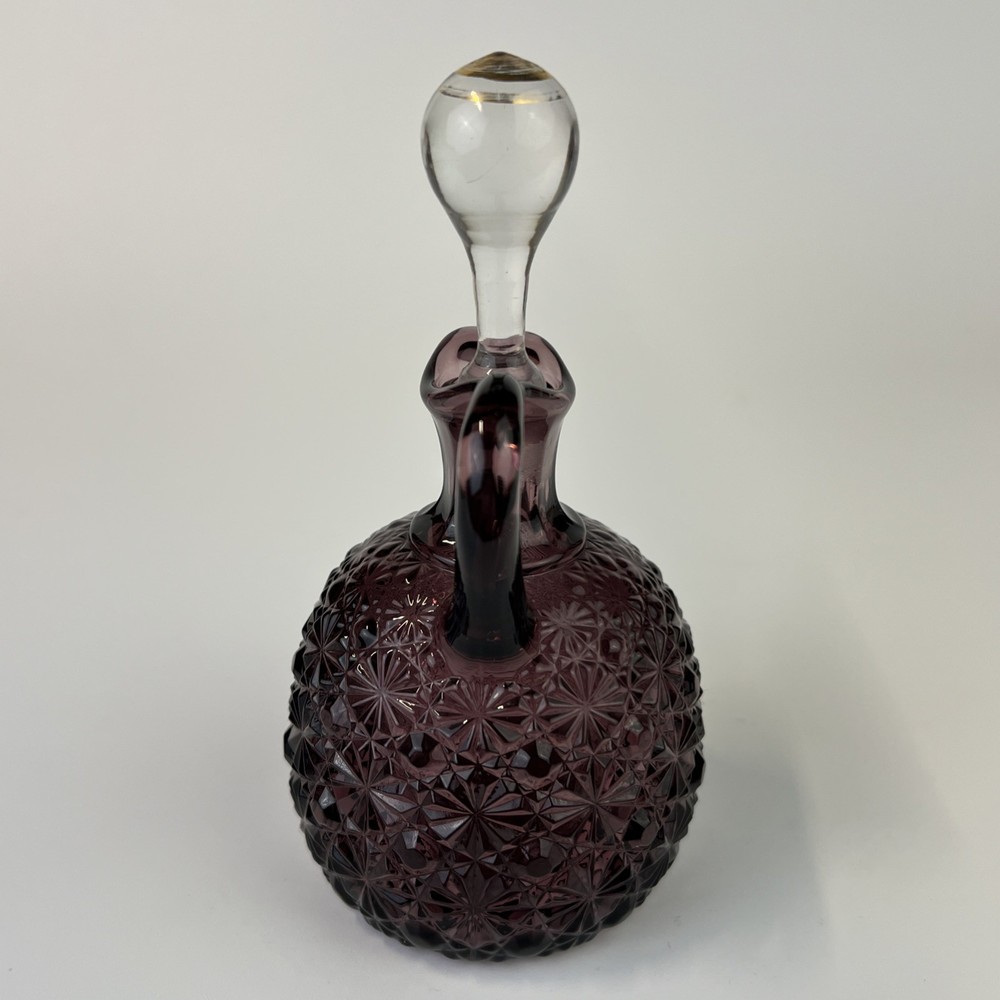 LG WRIGHT Glass Daisy and Button Pattern Cruet w/ Clear Stopper ~ Amethyst