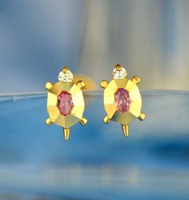14k Yellow or White Gold Turtle CZ Stud Earring
