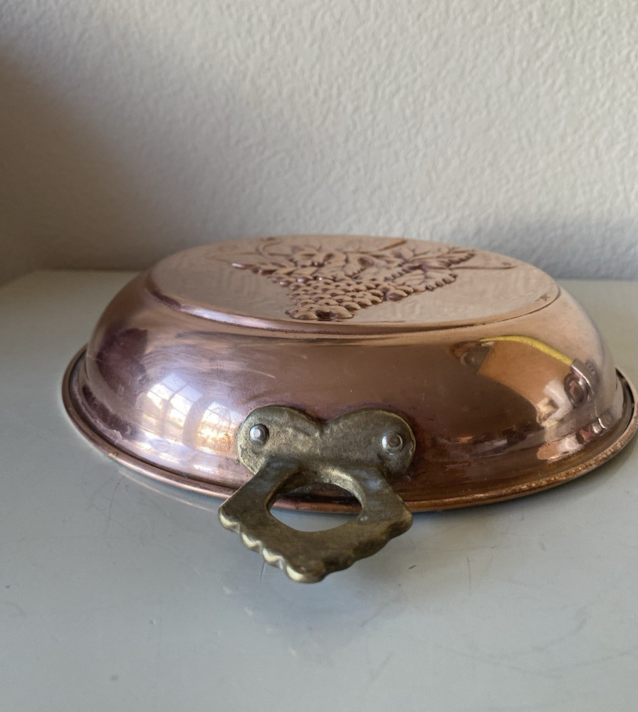 Solid Copper Grape Cluster Motif Mold With Double Brass Handles Hanging Decor