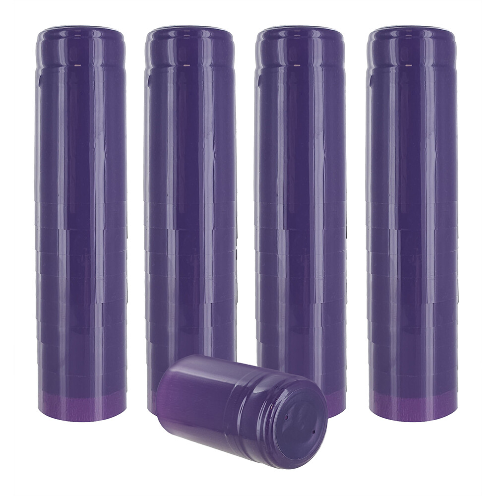 PVC Heat Shrink Capsules With Tear Tabs For Wine Bottles - 60 Count (Purple)