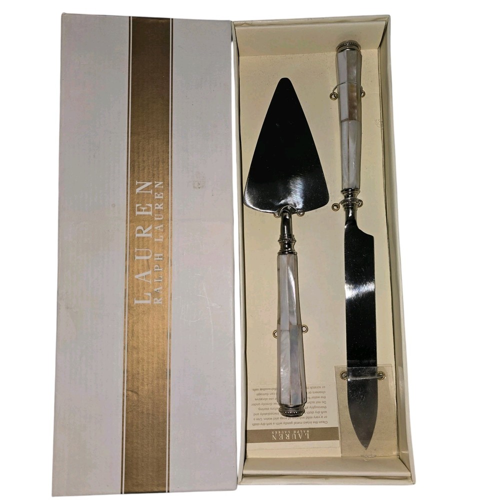 Ralph Lauren Pearl Handle 2 Piece Cake Knife & Server Set NEW