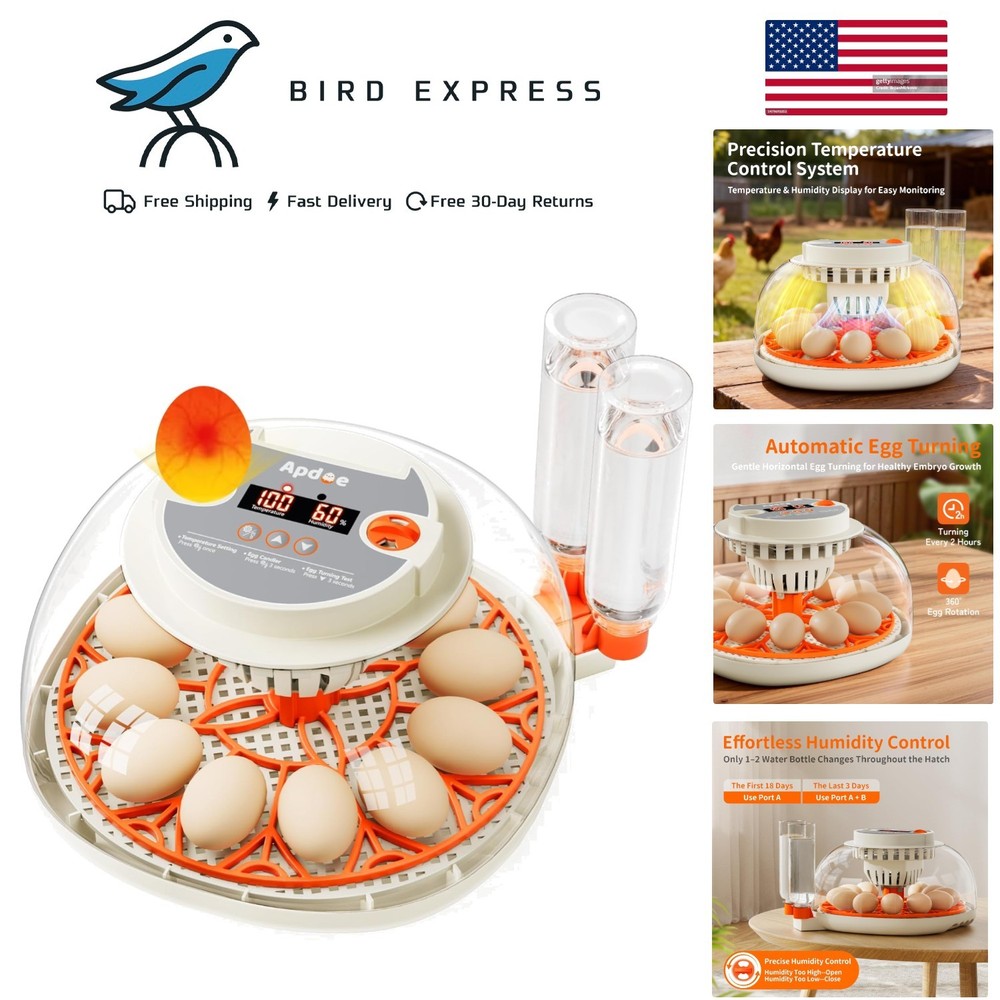Egg Incubator 12 Eggs with Temperature Humidity Control Automatic Turning