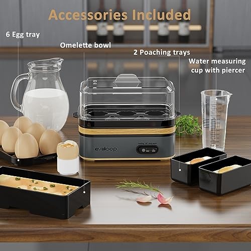 Rapid Egg Cooker Electric 6 Eggs Capacity, Soft, Medium, Hard Boiled, Black